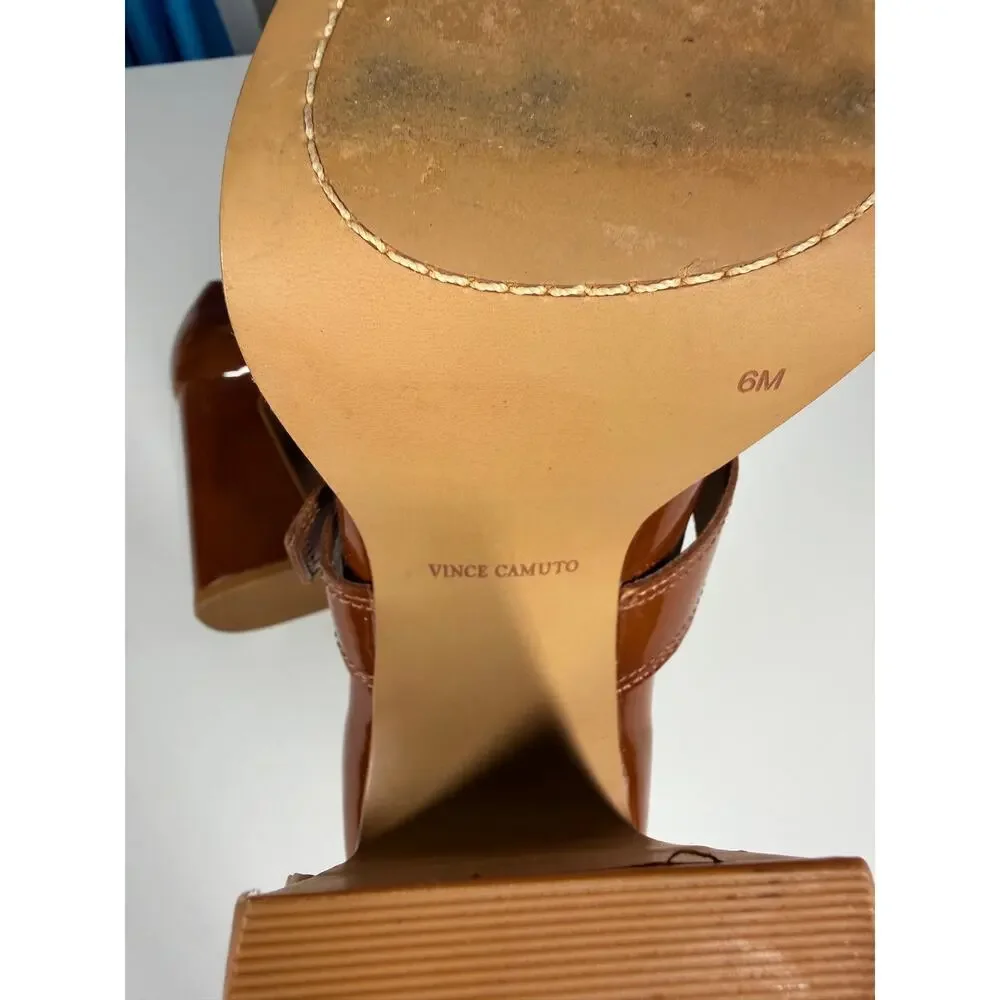 VINCE CAMUTO Marocean Platform Mary Jane Pump 6 Caramel Patent Leather Bratz